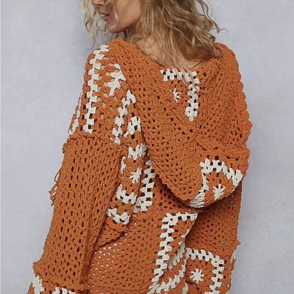 Orange and White Crochet Sweater - Picture 3 of 3